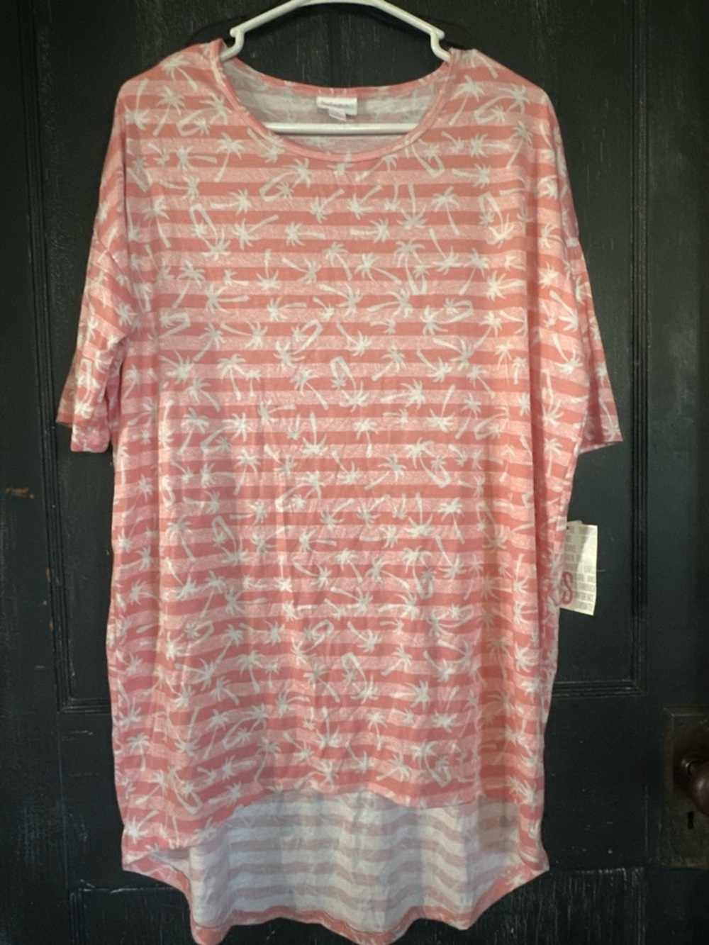 LuLaRoe Coral Pink & White Palm Stripe Short Sleeve Top
